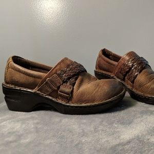 Born BOC W8M Leather Clogs Wedge BROWN